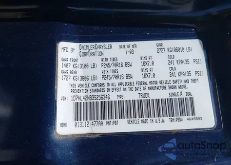 2003 Dodge Dakota Slt из США, поврежденный, VIN 1D7HL42N83S256346